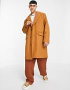 Asos Design Overcoat With Fleece Collar In Tan-blonde