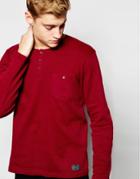 Solid Long Sleeve Grandad Top - Red