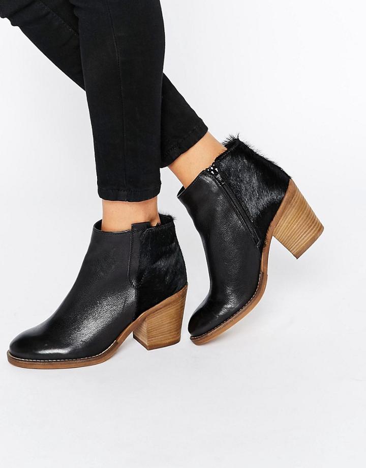 Dune Poppie Leather Heeled Ankle Boot - Black Leather