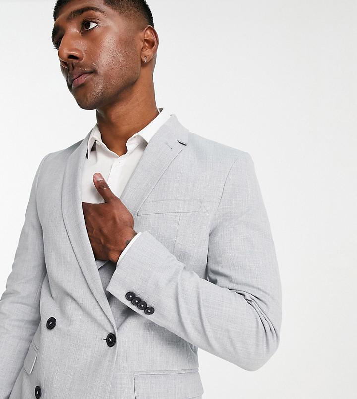 New Look Skinny Suit Jacket In Light Gray Plaid-blue