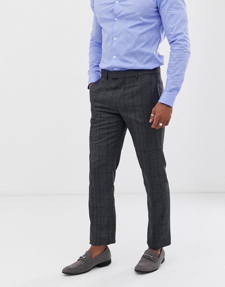 Harry Brown Slim Fit Burgundy Over Check Peek Lapel Suit Pants - Gray