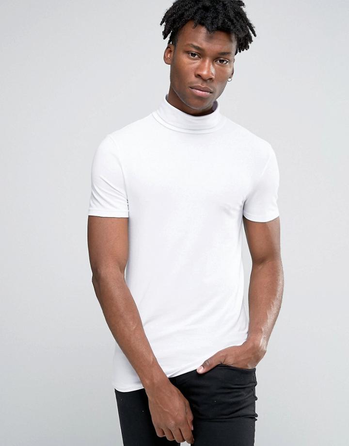 Asos Extreme Muscle T-shirt With Roll Neck In White - White