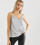 Asos Design Petite Sequin Cami With Strap Detail-silver