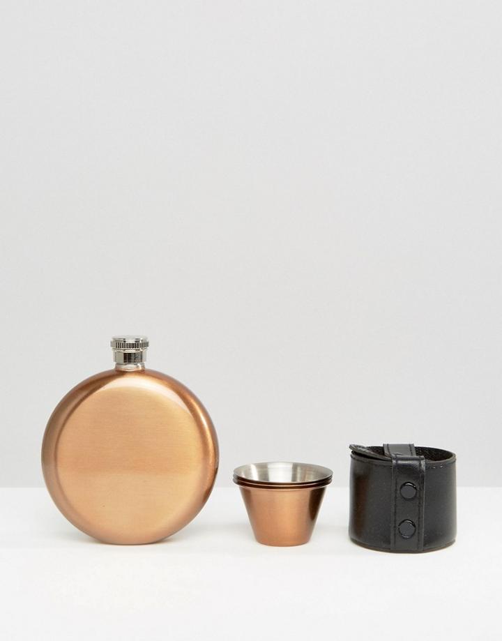 Hip Flask & Shot Glasses Set In Copper - Copper