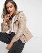 Cotton: On Vegan Leather Biker Jacket In Mushroom-neutral