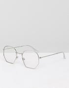 Asos Cut Off Round Clear Lens Glasses - Silver