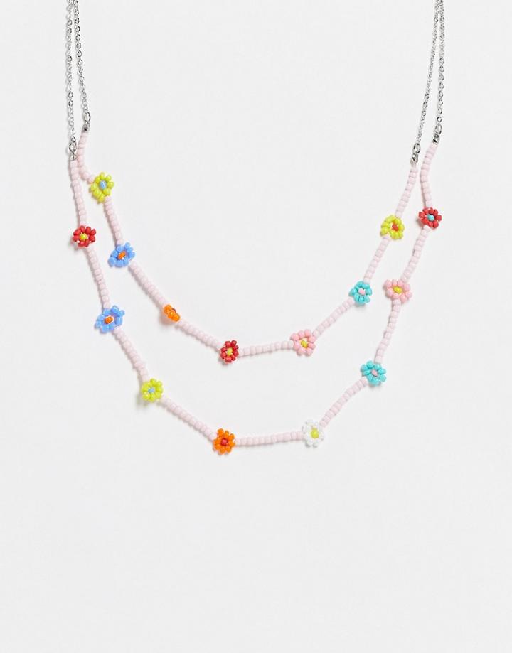Pieces Multirow Floral Beaded Necklace