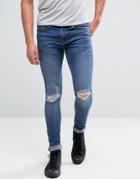 New Look Super Skinny Jeans With Rips In Mid Wash Blue - Blue