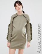 Asos Maternity Sweat Dress With Frill Detail - Green