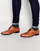 Asos Longwing Brogue Shoes In Tan Leather - Tan