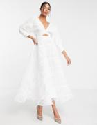 Asos Edition Midi Dress In Organza Check In White