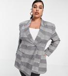 Asos Design Curve Premium Moulded Hip Suit Blazer In Check-multi