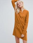 Vila Dress With Button Up Detail - Tan