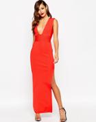 Asos Red Carpet Sculpt Premium Bandage Ultra Plunge Maxi Dress - Red