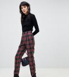 Warehouse Peg Pants In Red Plaid Check - Red