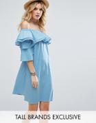 White Cove Tall Off Shoulder Boned Mini Dress Volumnious Ruffle Sleeve Detail - Multi