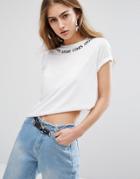 Daisy Street T-shirt With What Goes Around Collar Print - White