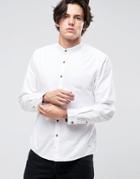 Esprit Grandad Shirt In Slim Fit With Contrast Turnup Sleeves - White