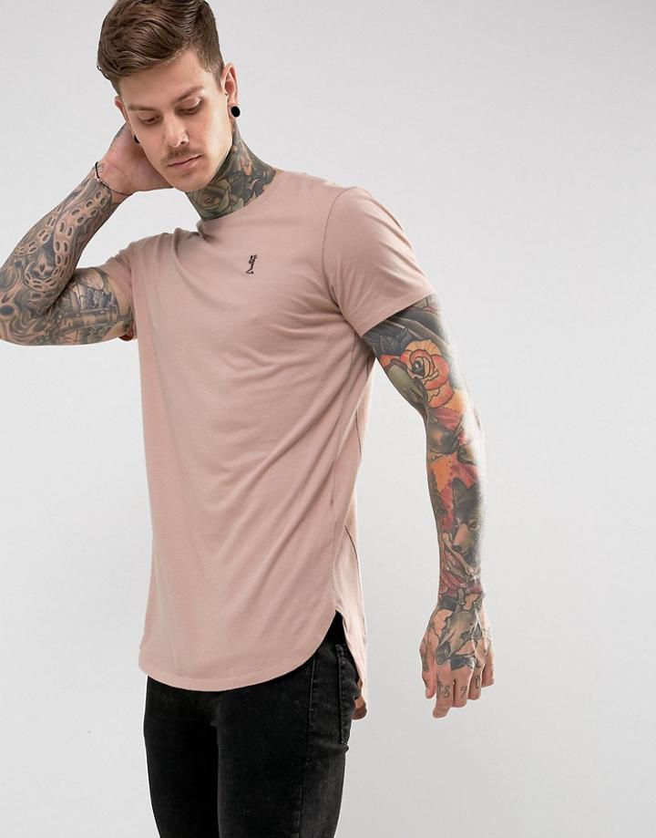 Religion Longline T-shirt With Chest Branding - Pink
