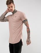 Religion Longline T-shirt With Chest Branding - Pink