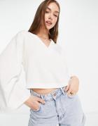 Asos Design V Neck Linen Boxy Top In Ivory-white