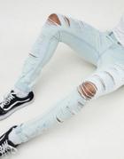 Asos Design Super Skinny Jeans Bleach Wash Blue With Heavy Rips - Blue