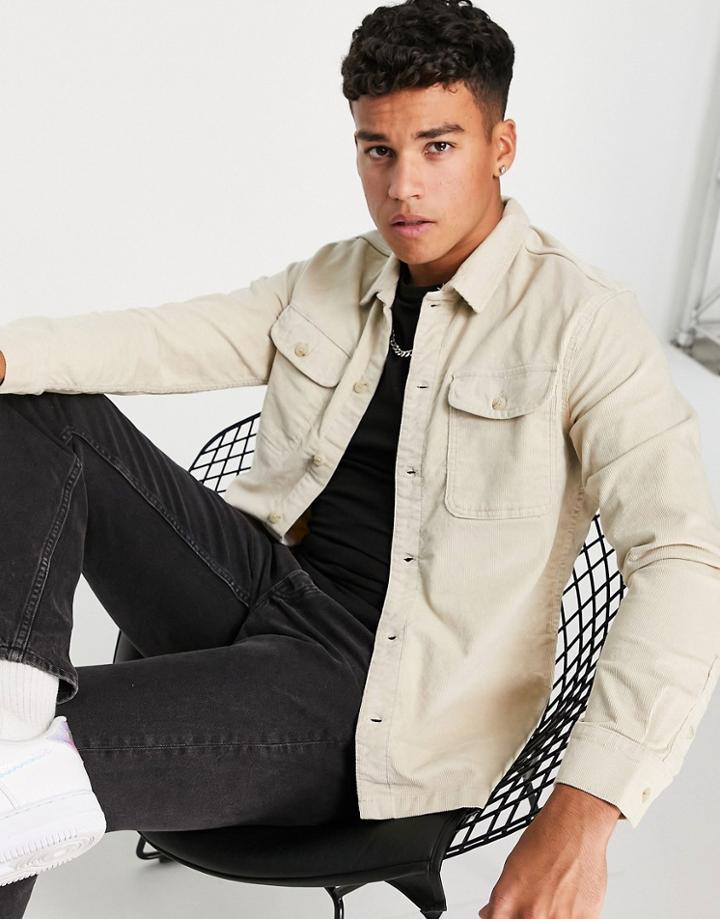 Jack & Jones Cord Overshirt In Beige-neutral