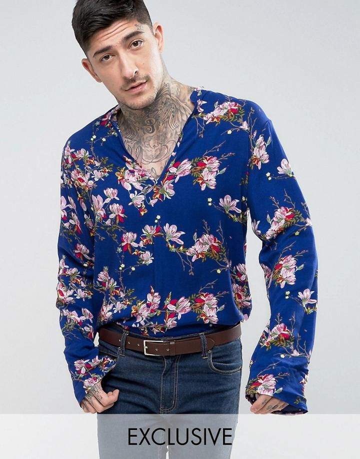 Reclaimed Vintage Inspired Overhead Shirt In Floral Print Reg Fit - Pink