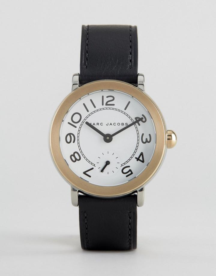 Marc Jacobs Gold Tone Riley Black Leather Watch - Black