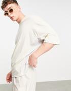 Asos Design Oversized T-shirt In Beige With Gray Heather Contrast Panel-brown