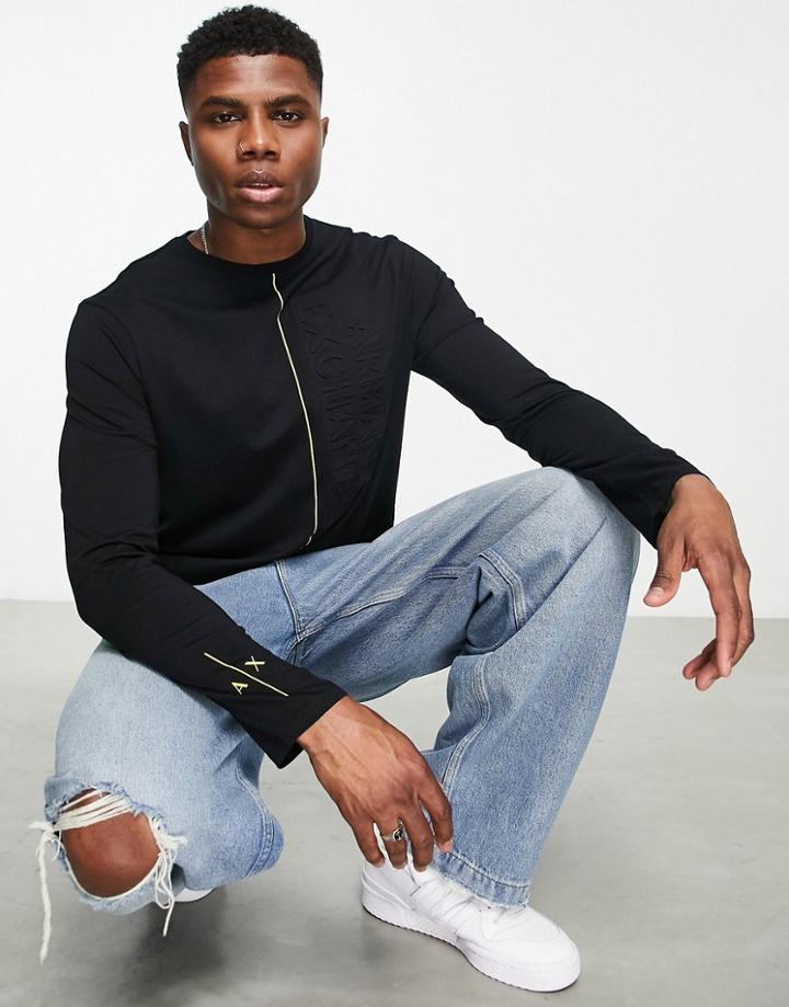 Armani Exchange Long Sleeve Top With Debossed Logo In Black