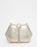 From St Xavier Hexagonal Clutch Bag Wuth Stone Tassel Detail - Silver