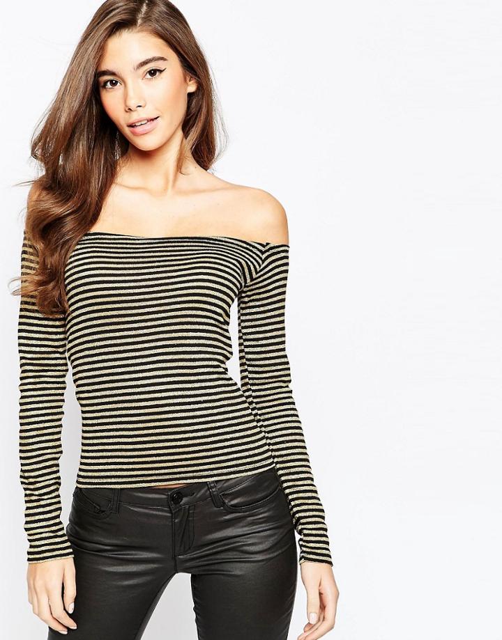 Asos Bardot Long Sleeve Top In Metallic Stripe - Multi