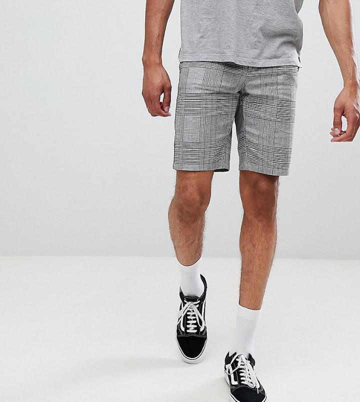 Asos Design Tall Slim Shorts In Monochrome Check With Side Taping - Gray