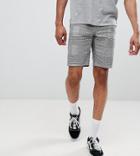 Asos Design Tall Slim Shorts In Monochrome Check With Side Taping - Gray