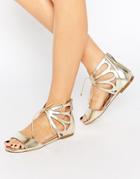 Carvela Bali Ankle Tie Flat Sandals - Gold Synthetic