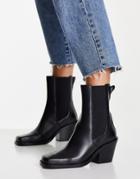 & Other Stories Leather Square Toe Western Boots In Black