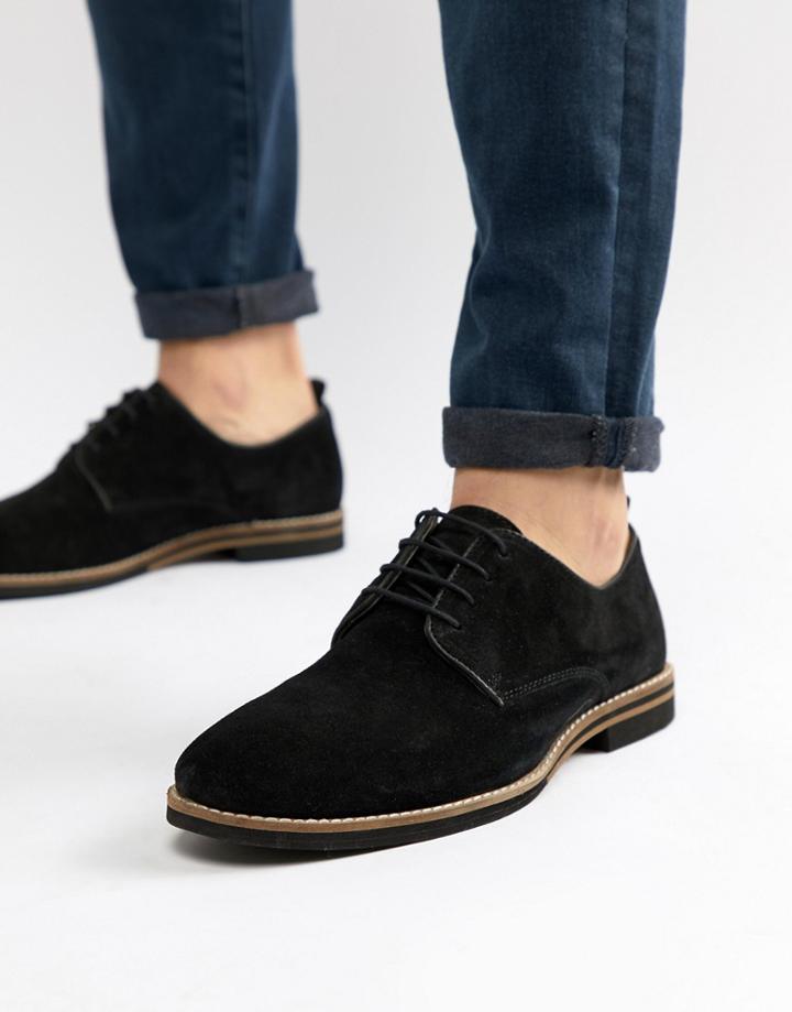 Asos Design Lace Up Shoes In Black Suede With Contrast Sole - Black