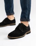 Asos Design Lace Up Shoes In Black Suede With Contrast Sole - Black