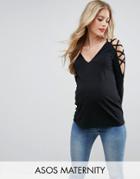 Asos Maternity Top On Crepe With Caging Shoulder Detail - Black