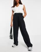 River Island Tailored Elasticated Waist Wide Leg Pant In Black