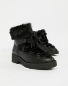 Aldo Chunky Faux Fur Leather Ankle Boots - Black