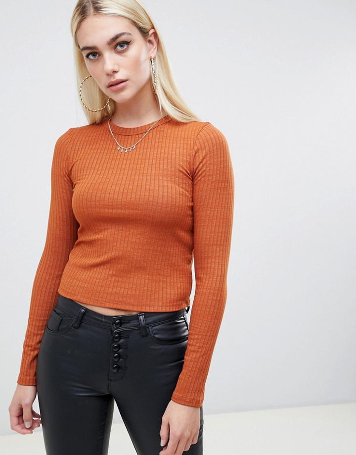 Asos Design Slim T-shirt With Long Sleeve In Rust-orange