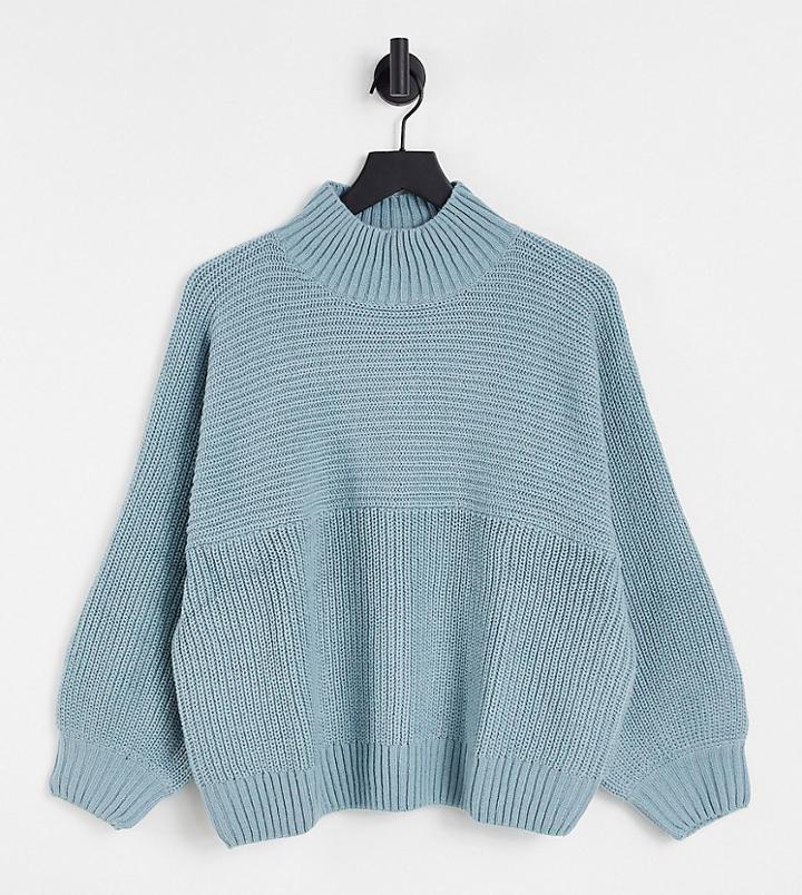 Threadbare Petite Veronica High Neck Sweater In Dusty Blue-blues