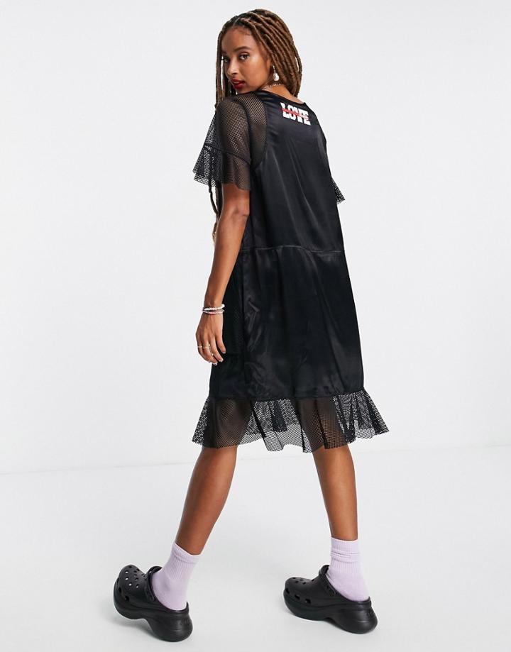 Love Moschino Satin Frill Mini Dress In Black