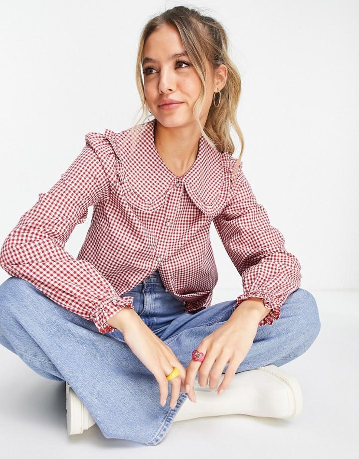 New Look Ruffle Collar Shirt In Red Gingham