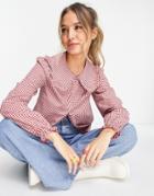 New Look Ruffle Collar Shirt In Red Gingham