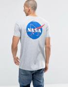Asos Longline Nasa T-shirt With Logo Chest And Back Print - Gray Marl