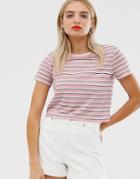Monki Cropped T-shirt In Pink And White Stripe-multi