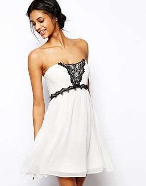Asos Bandeau With Embellished Lace Dress - Mono